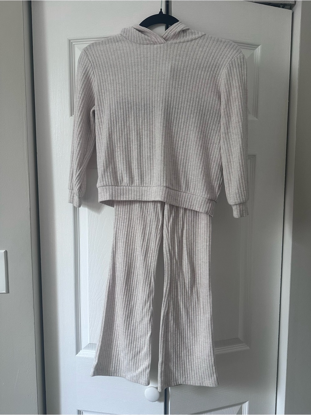 H&M Cream Ribbed Hoodie & Pants Matching Set